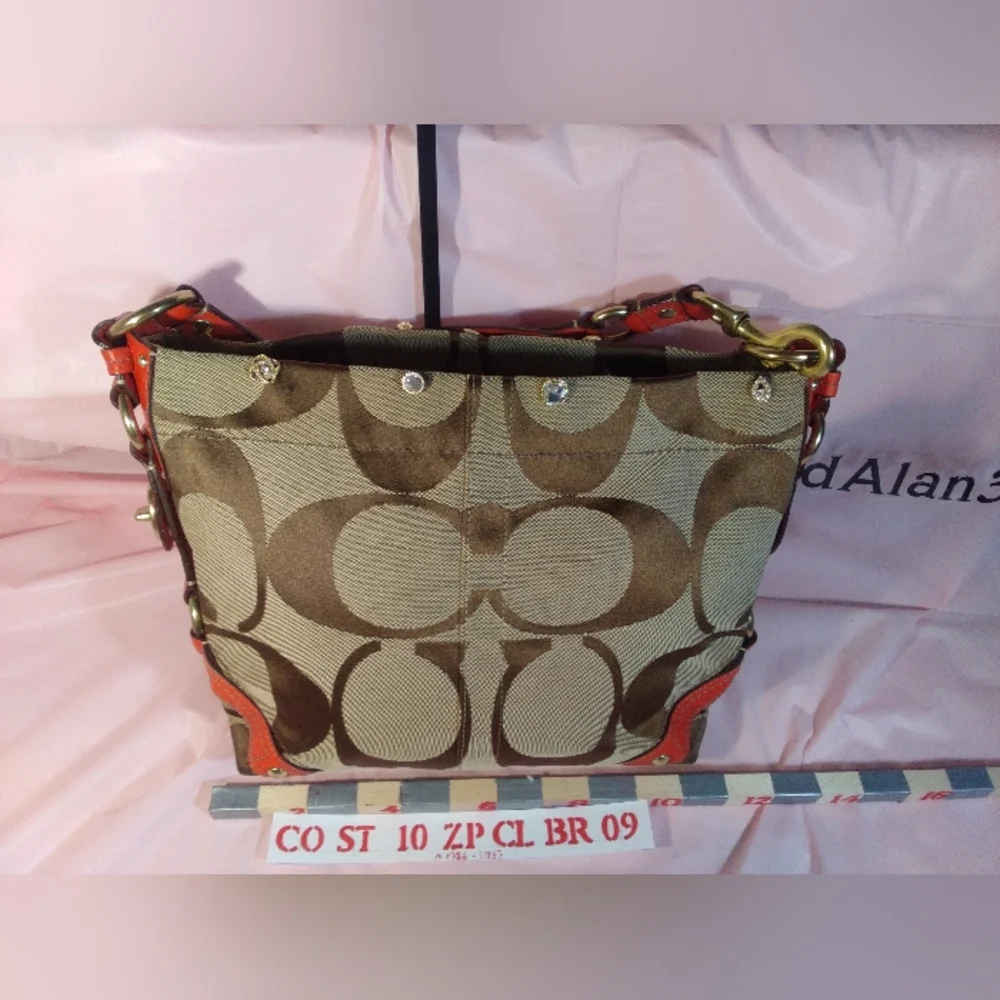 Coach Signature Tote w/Red Strap M0726-11867    Blinged § # - Picture 4 of 13